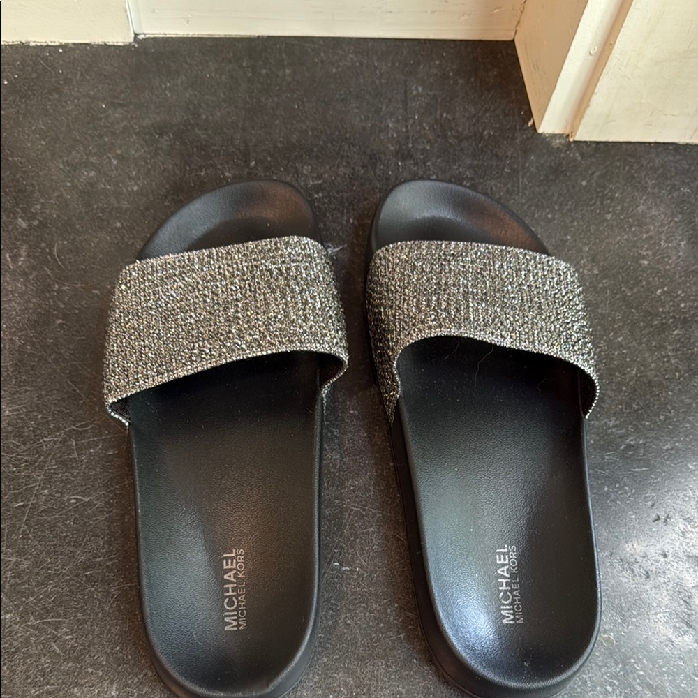 Michael Kors Black Sandals with Silver Accents